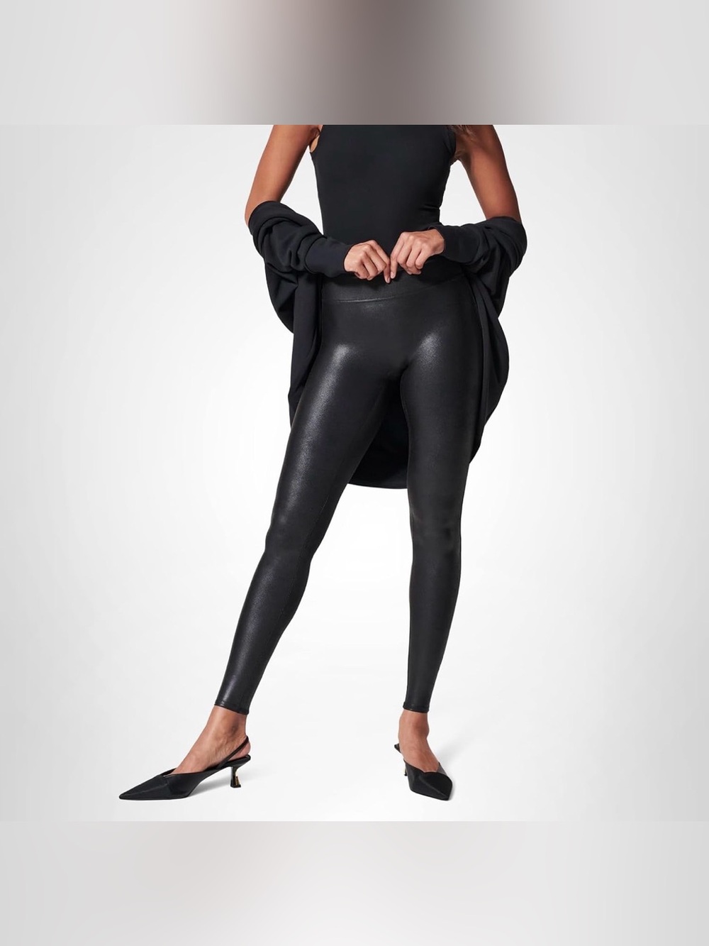 SPANX Faux Leather Look High Waist Leggings - Black